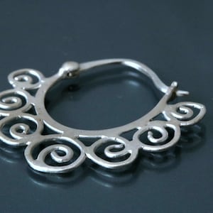 Silver Hoop Earrings, Unique Oxidized Sterling Silver Hoops with a Spiral Design, Boho Ethnic Creole Blackened Silver Hoops, Artisan Jewelry