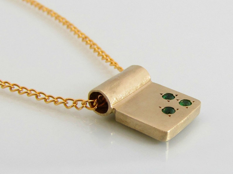 Dainty gold necklace, 14k gold necklace, delicate gold necklace, emerald gold, minimalist gold necklace, unique gold pendant, tiny necklace image 3