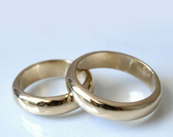 Set of Two 14K Gold Shiny Bands, 14K Gold, Comfort Fit, Wedding Bands, Classic Wedding Bands, Plain Gold Rings, Choice of Gold