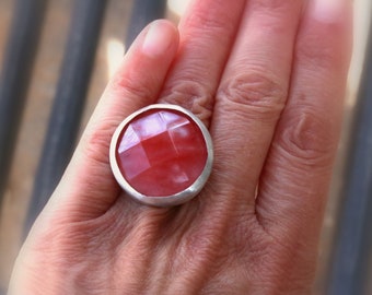 Cherry Quartz Gemstone Statement Silver Ring