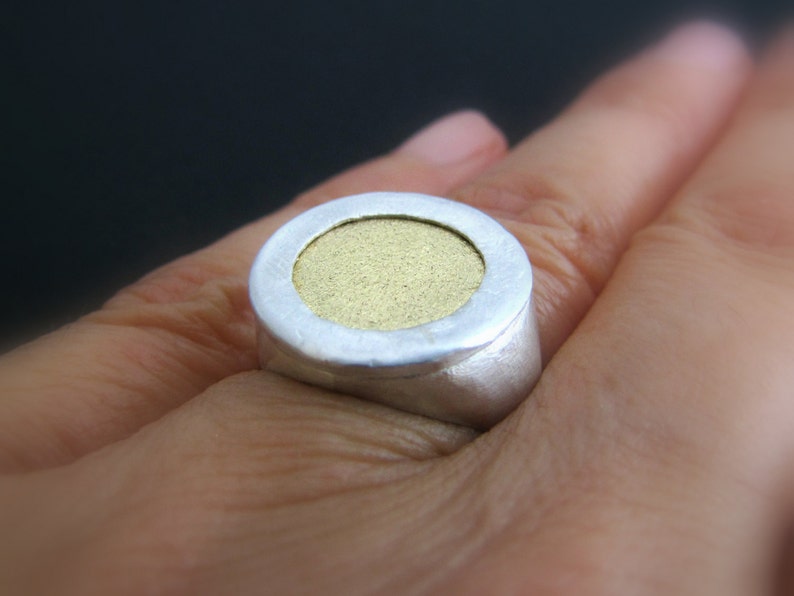 Gold and Silver Ring, Rustic Silver Ring, Signet Ring Silver, Mixed Metal Ring, Two Tone Ring, Organic Ring, Mens Silver Ring, Boho Ring image 2