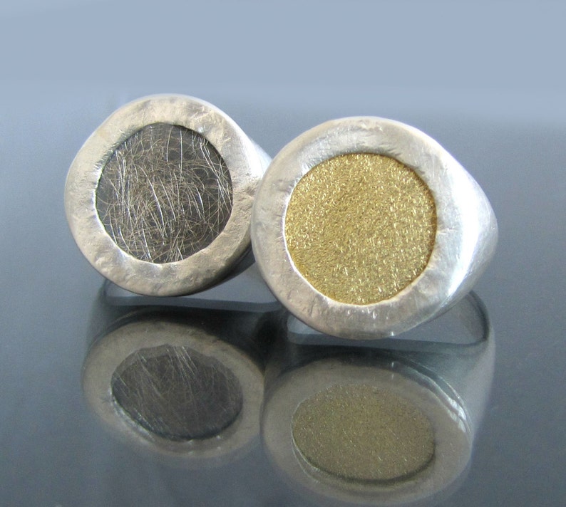 Gold and Silver Ring, Rustic Silver Ring, Signet Ring Silver, Mixed Metal Ring, Two Tone Ring, Organic Ring, Mens Silver Ring, Boho Ring image 3