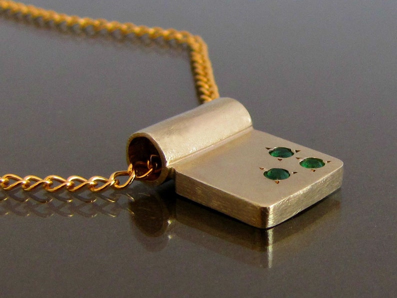 Dainty gold necklace, 14k gold necklace, delicate gold necklace, emerald gold, minimalist gold necklace, unique gold pendant, tiny necklace image 2