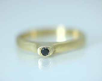 Black Diamond Gold Ring, Yellow Gold Ring, Delicate Stacking Ring, Black Diamond Band, Thin Gold Band, Skinny Diamond Ring, Black Stone Ring