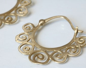 Ornate Hoop Gold Earrings, Gold Earrings, Ornate Hoop Earrings, 14K Gold Earrings, Minimalist Jewelry, Unique Jewelry