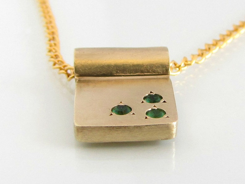 Dainty gold necklace, 14k gold necklace, delicate gold necklace, emerald gold, minimalist gold necklace, unique gold pendant, tiny necklace image 1