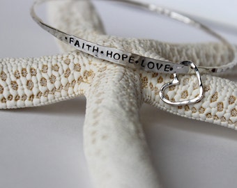 Custom Stamped Bangle with Heart Charm