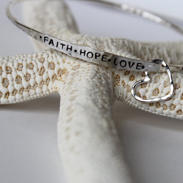 Custom Stamped Bangle with Heart Charm