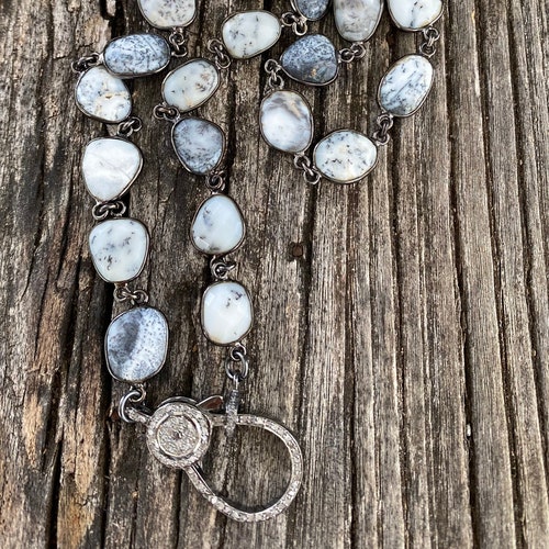 Bolder Opal Bezel Necklace With Pave Diamond Clasp Etsy