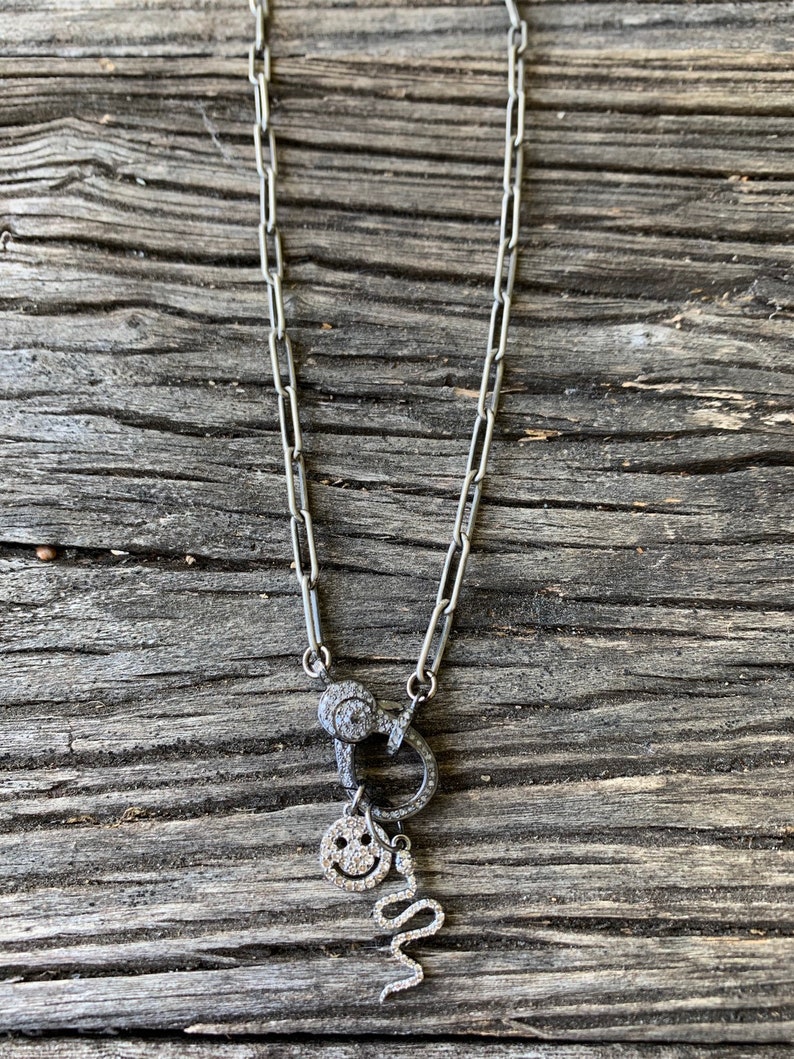 Sterling Silver Paper Clip Chain with Pave Diamond Lobster Etsy