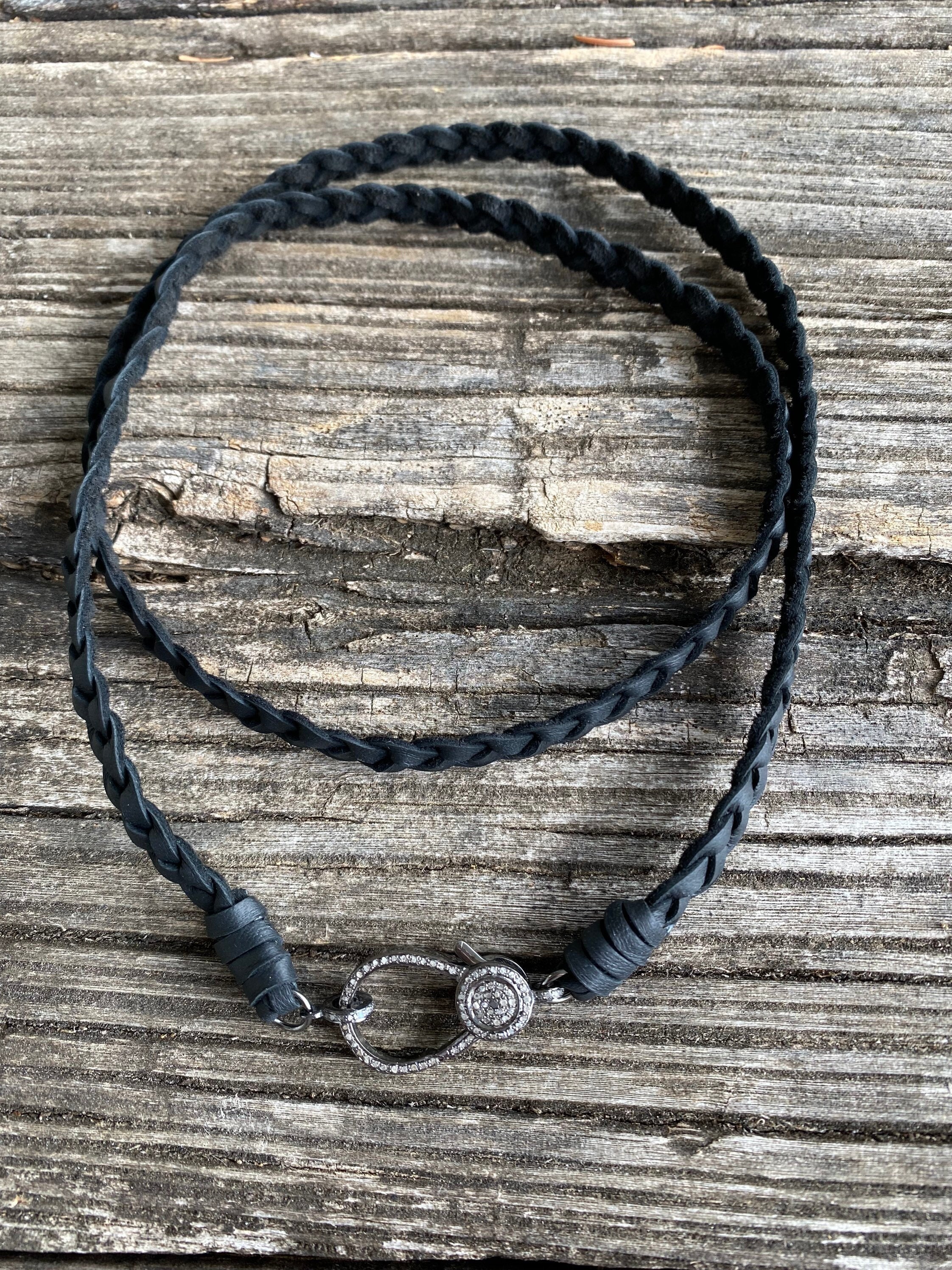 3mm Black Leather Cord Chain & Sterling Silver Clasp Necklace - The Black  Bow Jewelry Company