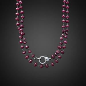 Ruby, Necklace, with Pave Diamond, Diamond Clasp, Handmade Fine Jewelry Gift