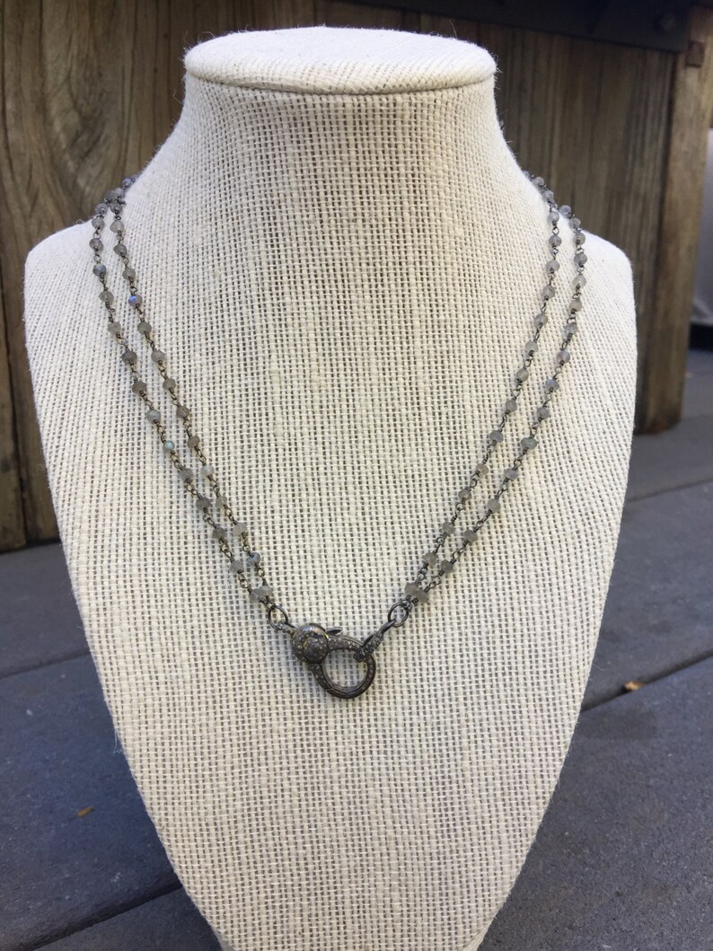 Double Labradorite Chain Necklace With Pave Diamond Lobster Etsy