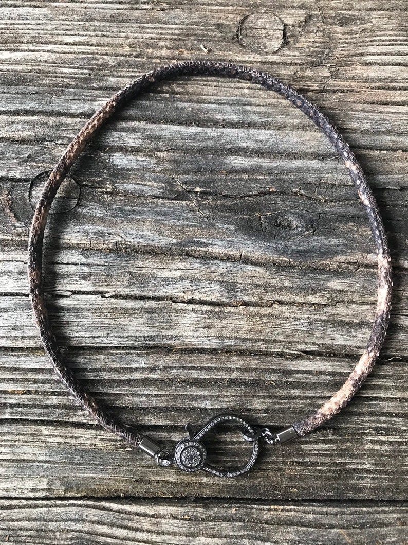 Snakeskin Choker with Large Pave Diamond Lobster Claw Clasp Etsy