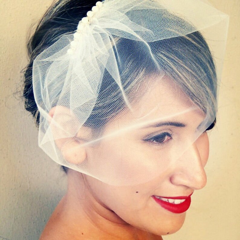 Birdcage Veil Ivory Tulle 9 Inch With a Decorative Pearl Clip Etsy