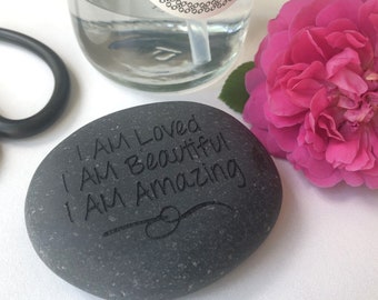 Positive Affirmation Rock - Daily Affirmations Stone. Great Inspirational Encouragement Gift, Measuring Approx. 3" in Width