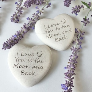 I Love You to the Moon and Back Heart Shaped Rock, Gift Stone for Kids, Grandma, Grandpa, Husband, Wife, Friend - Cream, Approx. 3&quot; in Size