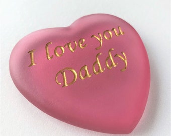 Pink Personalized Sea Glass Heart Stones in Gold with YOUR Names, Dates, Words