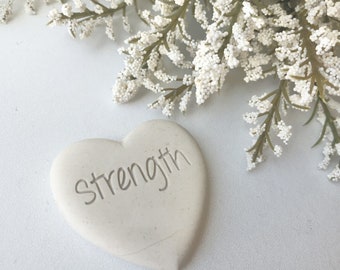 Strength Rock, Heart Shaped Worry Stone for Inspiration and Support in Cream - Gift of Encouragement