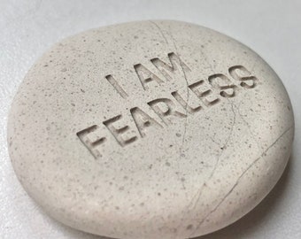 I AM FEARLESS Rock- Worry Stone & Positive Daily Affirmations for Women, Children and Adults for Mental Health Support