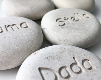 Name Stones in White/Cream, Great Family Gifts. Custom Engraved Rocks and Family Stones