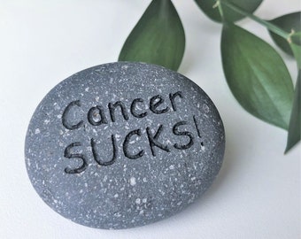 Cancer Sucks, Inspirational Gift Rock for Encouragement and Worry Stone and Engraved Rock