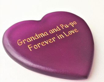 Purple and Gold Personalized Sea Glass Heart with YOUR Names, Dates, Words