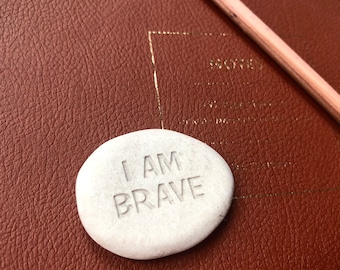 I AM BRAVE Rock- Worry Stone & Positive Daily Affirmations for Women, Children and Adults for Mental Health Support