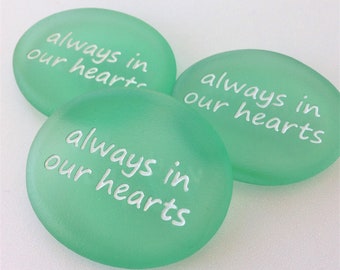 Light Green Personalized Sea Glass, Engraved Beach Stones