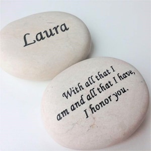 Custom Engraved Cream/White Rock with YOUR Message in Black Fill