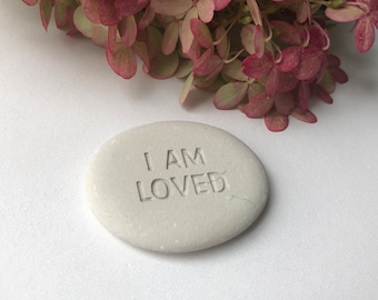 I AM LOVED Rock- Worry Stone & Positive Daily Affirmations for Women, Children and Adults for Mental Health Support