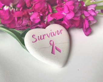 Breast Cancer Survivor Stone - Inspirational Heart Shape Gift Rock and Worry Stone for Encouragement and Cancer Support