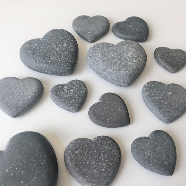 100% NATURAL, Real Heart Shape Rocks, Hand-Cut Plain/Blank Heart Stones - for Art Projects or Home Decorations in Gray. Eco-Friendly Gift.