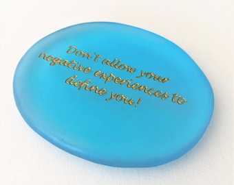 Light Blue Blue and Gold Personalized Sea Glass, Engraved Beach Stones