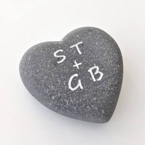Personalized Gray Heart Rock Engraved with YOUR Name, Date, Words or Message in White
