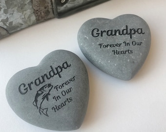 Grandpa Memorial Stone, Sympathy Gift Heart Shaped Remembrance Rock for Loved One. Forever in our Hearts Memory Gift, Approx 3&quot;