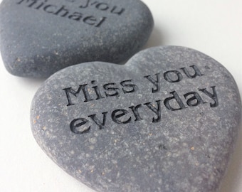 Custom Gray Heart Stone Engraved with YOUR Name, Date, Words in Black