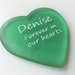 Light Green Personalized Sea Glass Heart in White with YOUR Names, Dates, Words
