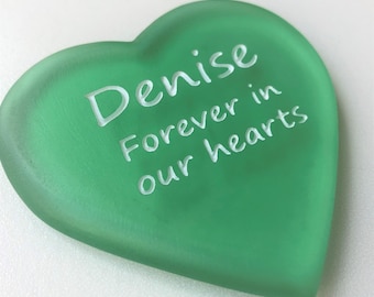 Light Green Personalized Sea Glass Heart in White with YOUR Names, Dates, Words