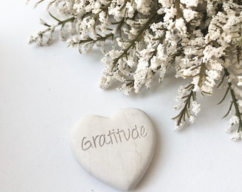 Gratitude Rock, Heart Shaped Worry Stone for Inspiration and Support in Cream - Appreciation Gift