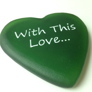 Green Personalized Sea Glass Heart with YOUR Names, Dates, Words