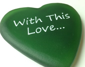 Green Personalized Sea Glass Heart with YOUR Names, Dates, Words
