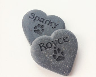 Pet Memorial Stone in Gray & Black, Engraved Heart Rock with Your Pets Name