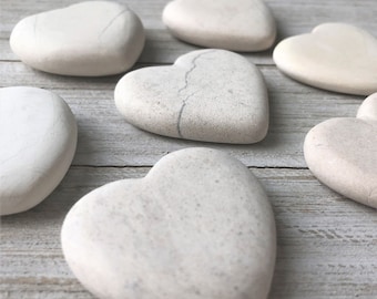 100% NATURAL, Real Heart Shape Rocks, Hand-Cut Plain/Blank Heart Stones - for Art Projects or Home Decorations in Cream. Eco-Friendly Gift