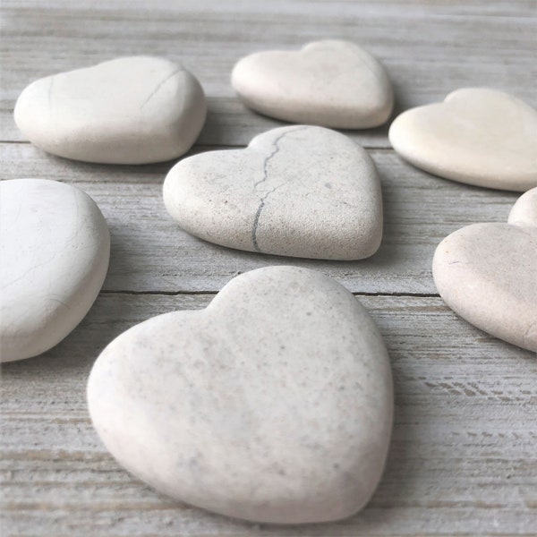 100% NATURAL, Real Heart Shape Rocks, Hand-Cut Plain/Blank Heart Stones - for Art Projects or Home Decorations in Cream. Eco-Friendly Gift