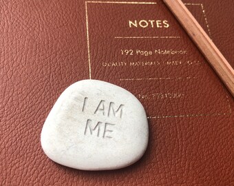 I AM ME Rock- Worry Stone & Positive Daily Affirmations for Women, Children and Adults for Mental Health Support