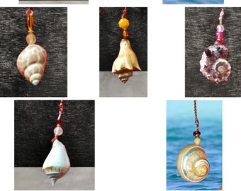 Coastal Beach Inspired Handcrafted Seashell Fan Light Lamp Pull Frog Whelk Fairy Snails Babylonia Seashells