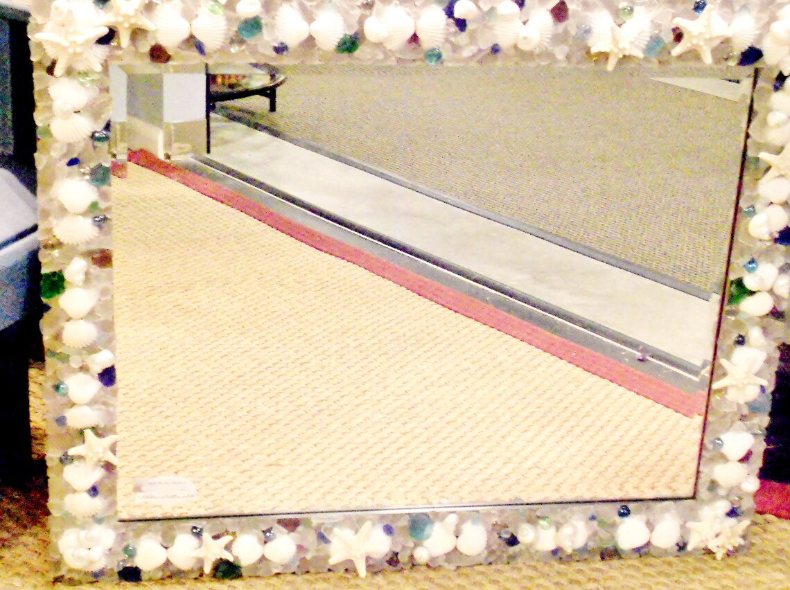 Coastal Beach Large Wall Mirror Decor Sea Glass White Seashell Etsy