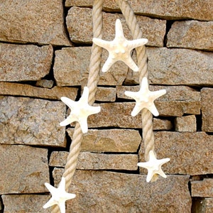 Natural Starfish Hanging Wall Rope Garland Swag Door Window Curtain Decoration Wreath Coastal Ocean Net Knot Beach Decor Photo Prop White Knobby