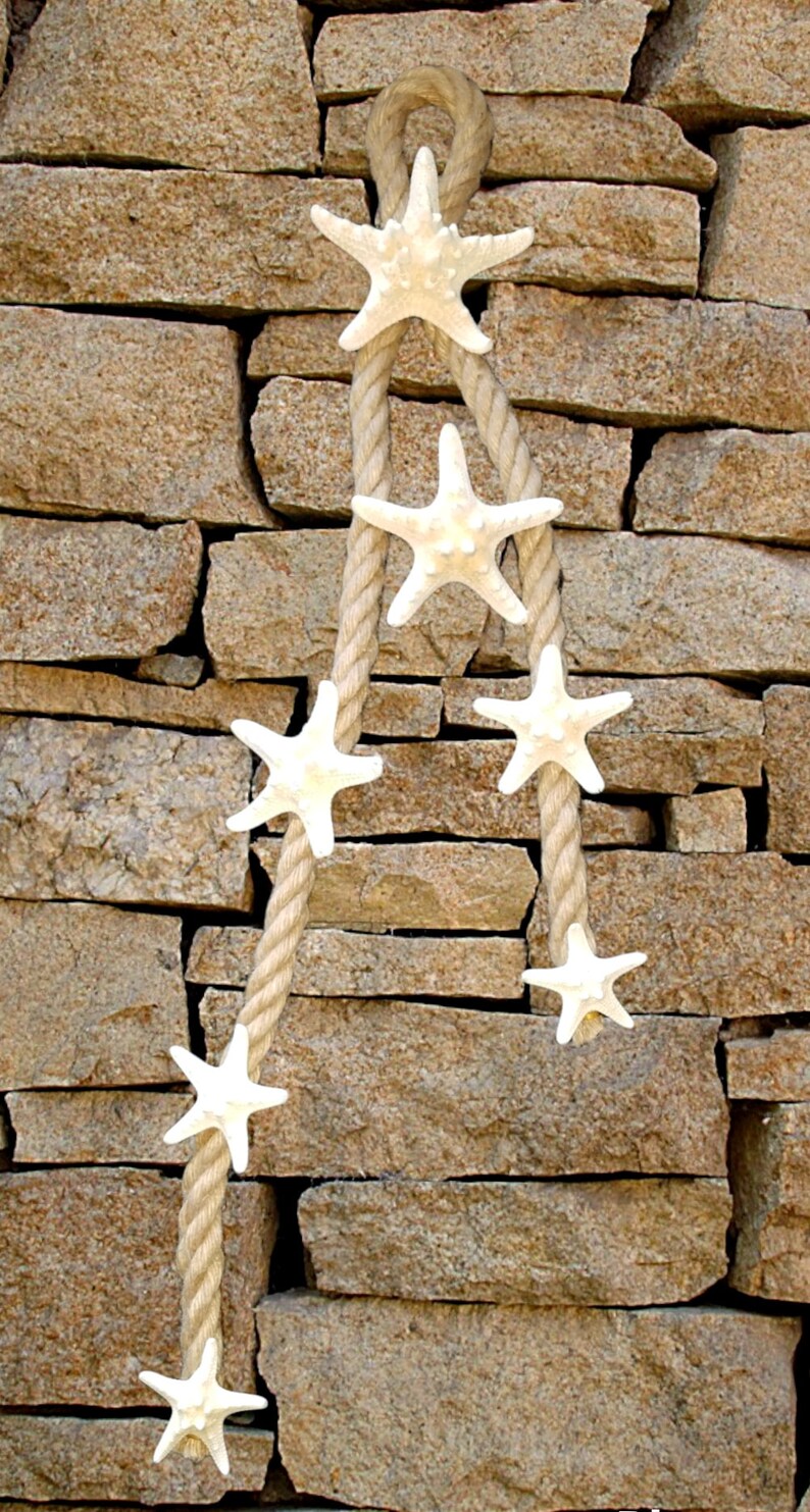 Natural Starfish Hanging Wall Rope Garland Swag Door Window Curtain Decoration Wreath Coastal Ocean Net Knot Beach Decor Photo Prop White Knobby